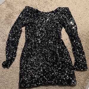 Black Sequin Long Sleeve Mini Dress